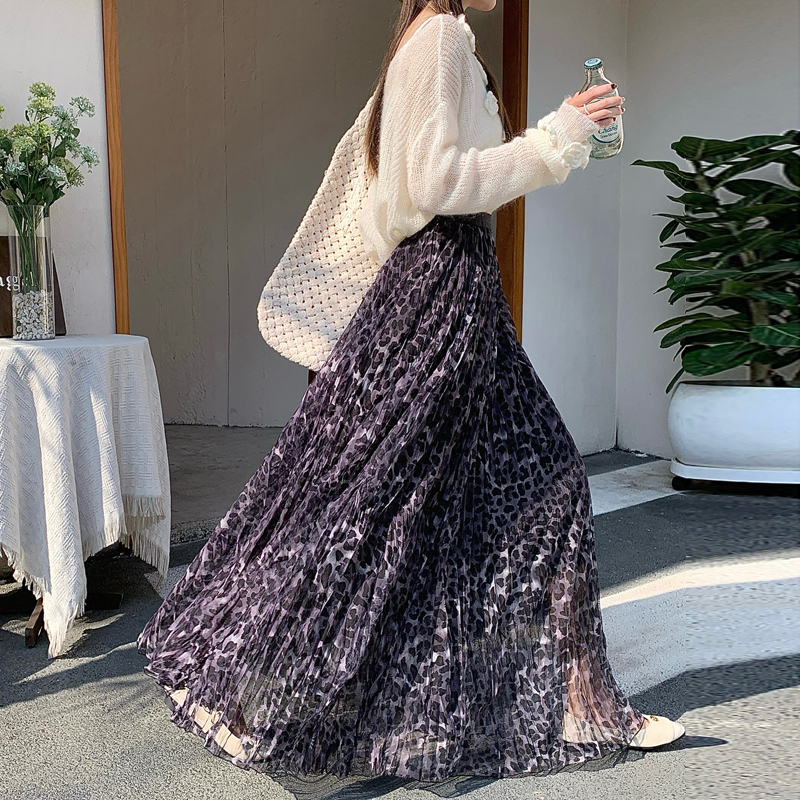 MY17418# 高级百褶蛋糕半身裙新款豹纹半裙蓬蓬网纱长裙子女裝貨源服裝...