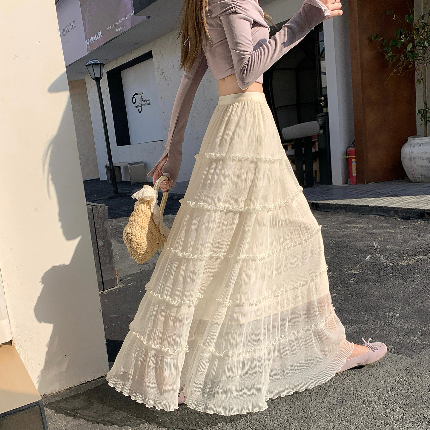 MY17414# 高端气质显瘦半身裙新款大摆a字长裙层层蛋糕裙子女裝貨源服...