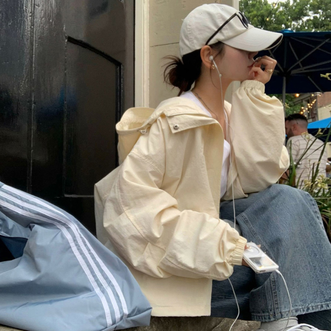 尺寸已更新复古帅气街头中性风拉链宽松百搭长袖连帽夹克风衣外套