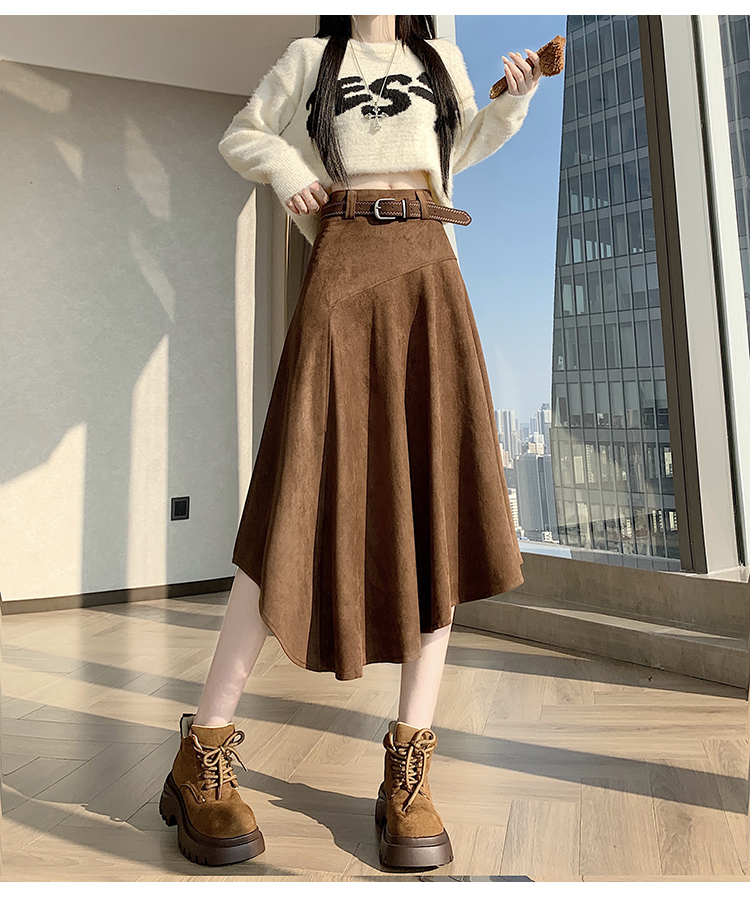 MY14472# 不规则鹿皮绒半身裙新款高腰显瘦中长款a字包臀伞裙女裝貨源服裝批發