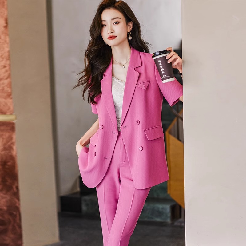 MY8697# 小个子短袖西装外套女士夏季薄款新款高级感休闲西服套装女裝貨源服裝批發
