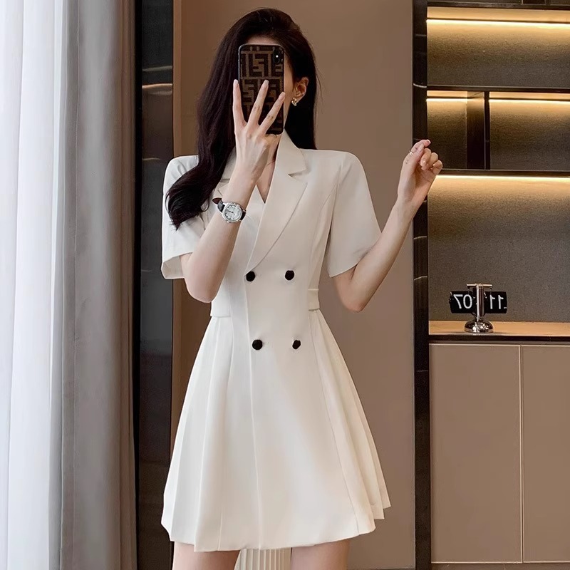 MY8696# 短袖连衣裙女夏季新款JK制服百褶裙工装时尚高级感职业西装裙女裝貨源服裝批發