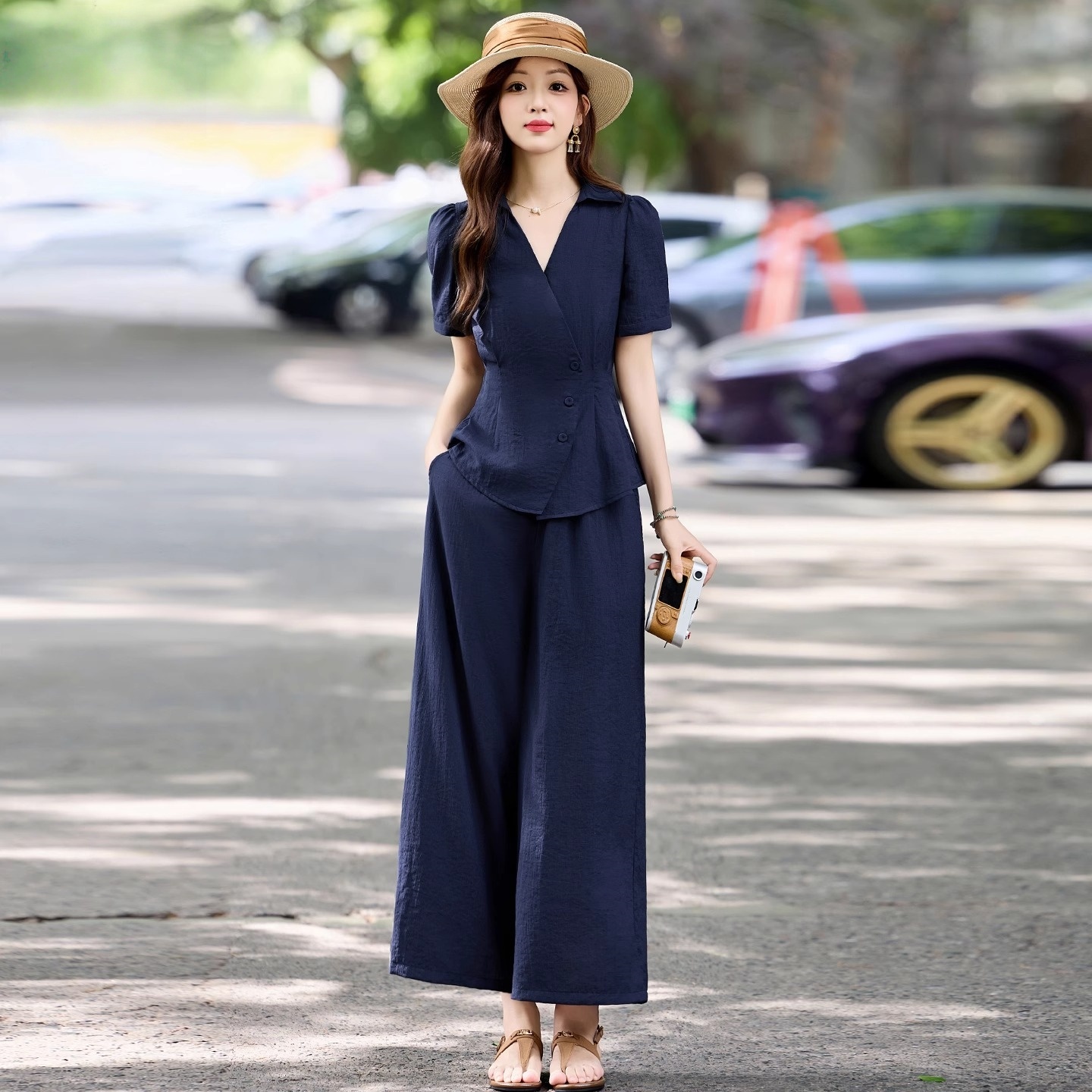 MY11762# 天丝上衣阔腿裤两件套装女夏新款时尚气质休闲洋气减龄一整套...