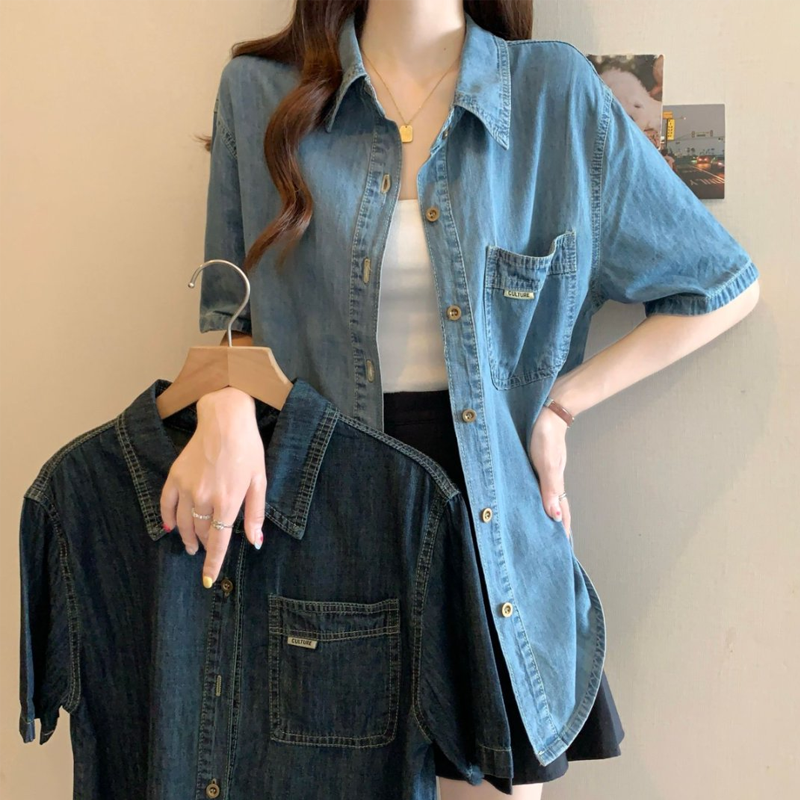 MY11477# 大码夏新款港风小个子复古牛仔马甲百搭短袖上衣女裝貨源服裝批發