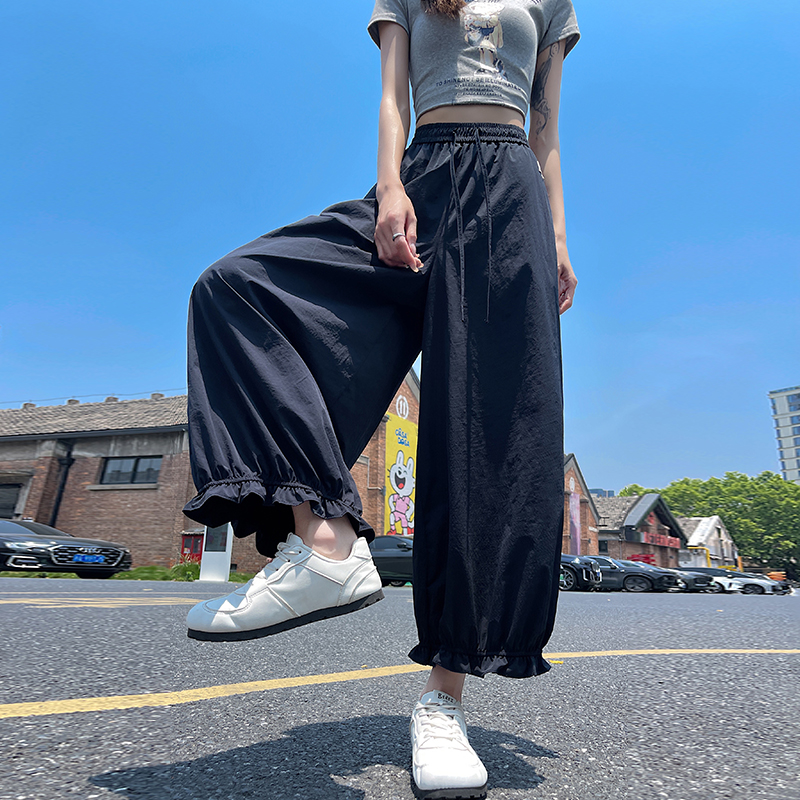 實拍甜妹木耳邊九分褲女2025夏季薄款顯瘦花邊燈籠褲小個子防曬褲