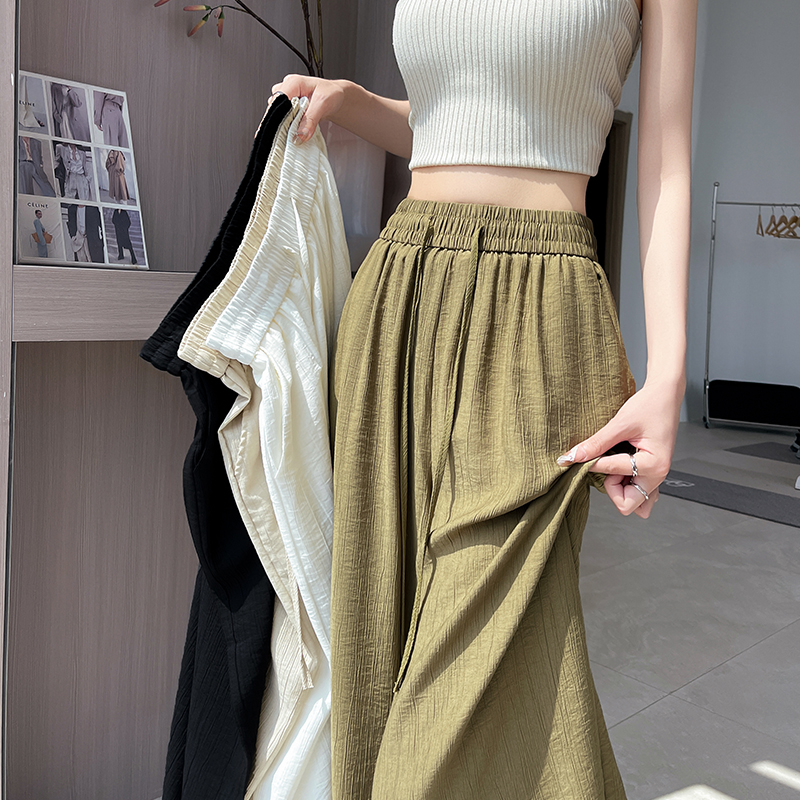 肌理感冰絲棉麻闊腿褲女夏薄款垂感百搭顯瘦松弛慵懶感休閑拖地褲