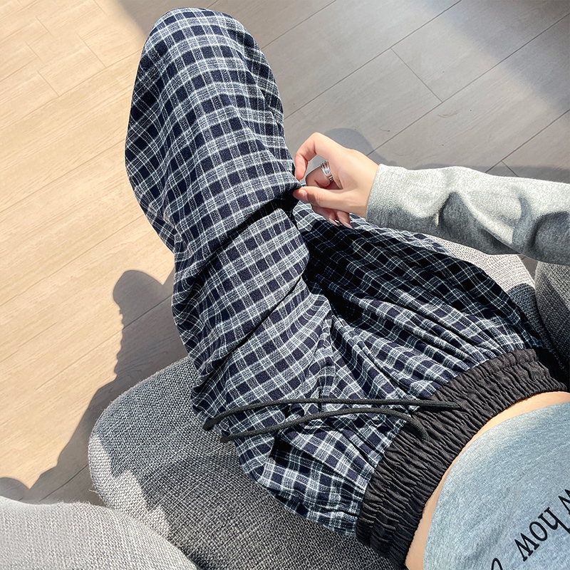 實拍磨毛格子闊腿褲女2025秋季新款百搭寬松顯瘦休閑褲垂感拖地褲