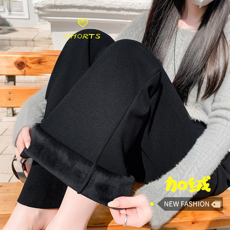 實拍加絨加厚羊絨微喇褲女2025秋冬新款窄版垂感糯米休閑喇叭長褲