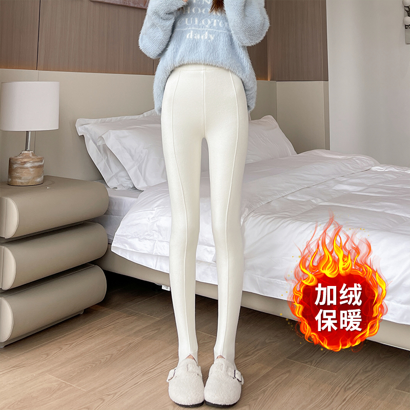 實拍加絨針織踩腳打底褲女外穿秋冬保暖高腰緊身彈力顯瘦小腳褲子