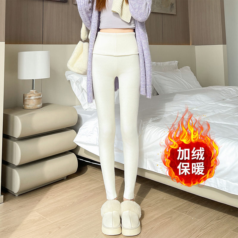 實拍加絨針織翻腰打底褲女外穿秋冬保暖高腰緊身彈力顯瘦小腳褲子