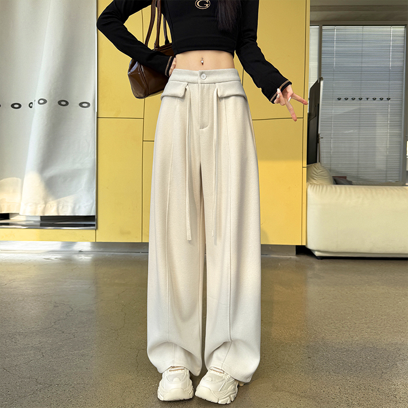 實拍糯米時尚闊腿褲女2026春季新款百搭寬松顯瘦休閑褲垂感拖地褲