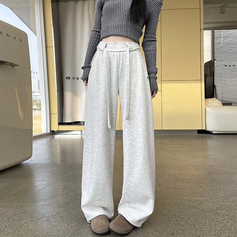 實拍糯米休閑褲女2026春季新款百搭寬松顯瘦垂感兩穿拖地闊腿褲