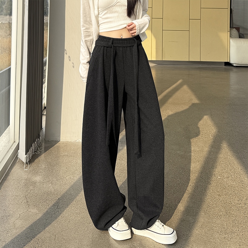 實拍糯米休閑褲女2026春季新款百搭寬松顯瘦垂感兩穿拖地闊腿褲