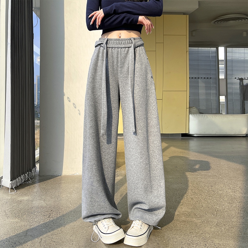 實拍糯米休閑褲女2026春季新款百搭寬松顯瘦垂感兩穿拖地闊腿褲