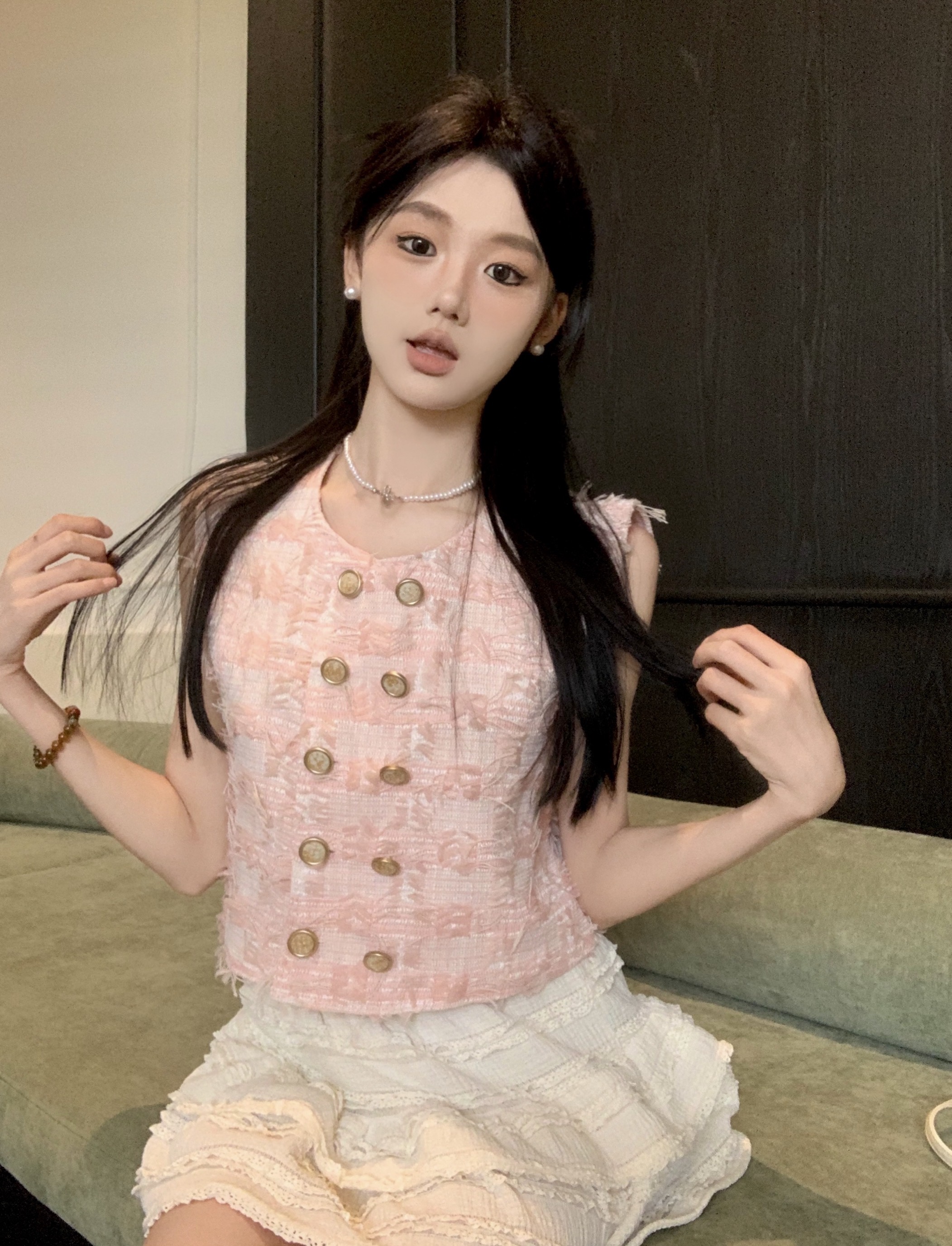 FA36009# 小香风双排扣流苏马甲外套  服裝批發女裝批發服飾貨源