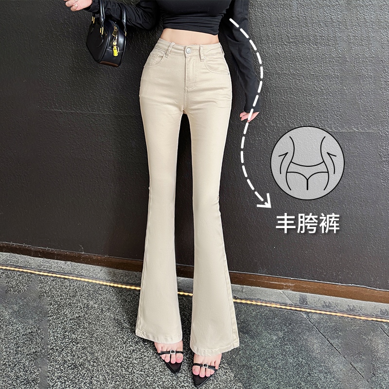 實拍豐胯翹臀~夏季新款中高腰大長腿豐胯微喇褲3色修身牛仔褲長褲