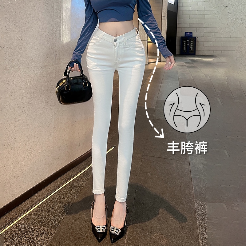 實拍V腰豐胯小腳牛仔褲女2025秋新款細腰瘦腿顯瘦V腰緊身鉛筆褲