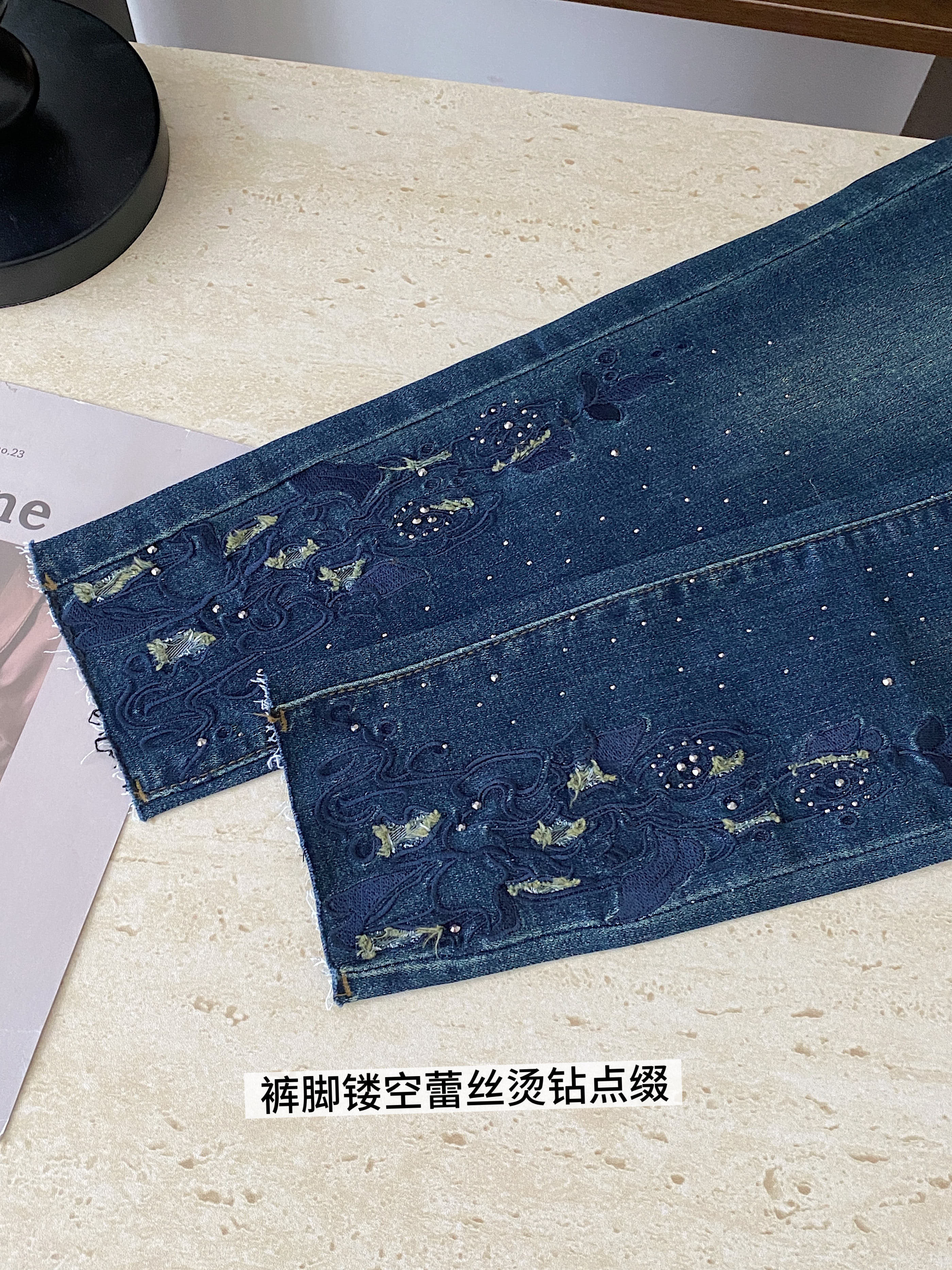 viola千金神褲e*s鎮店王PIA褲型 重工刺繡蕾絲牛仔小腳褲修身