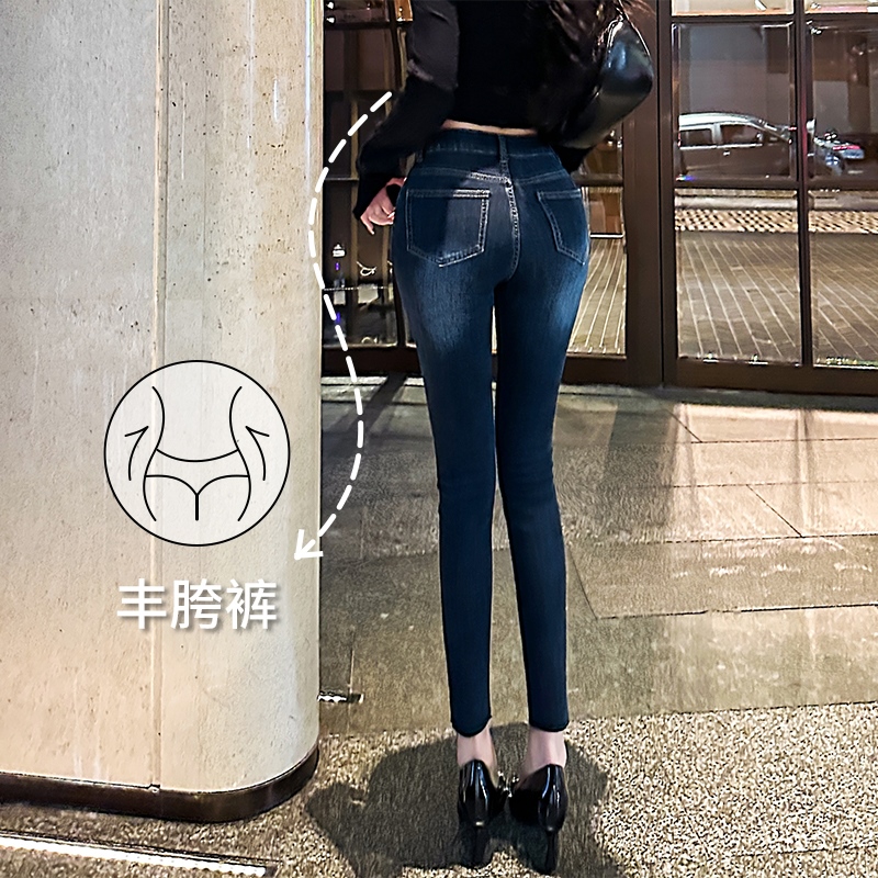 實拍希野/韓版百搭豐胯小腳褲高腰提臀修身顯身材彈力牛仔褲女秋