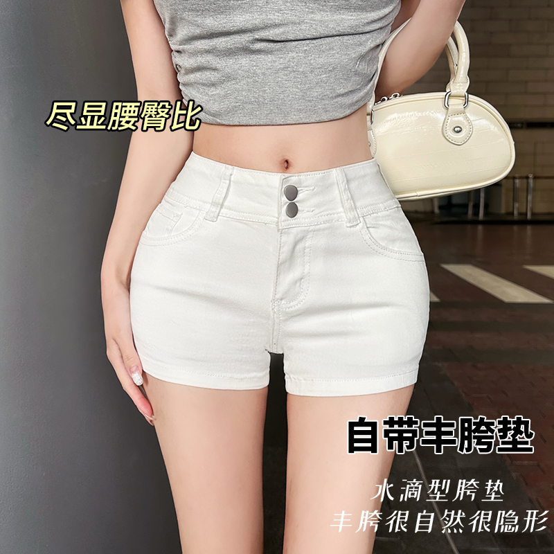 實拍老錢風低腰雙扣豐胯牛仔短褲女2026年春夏季新款緊身顯瘦熱褲
