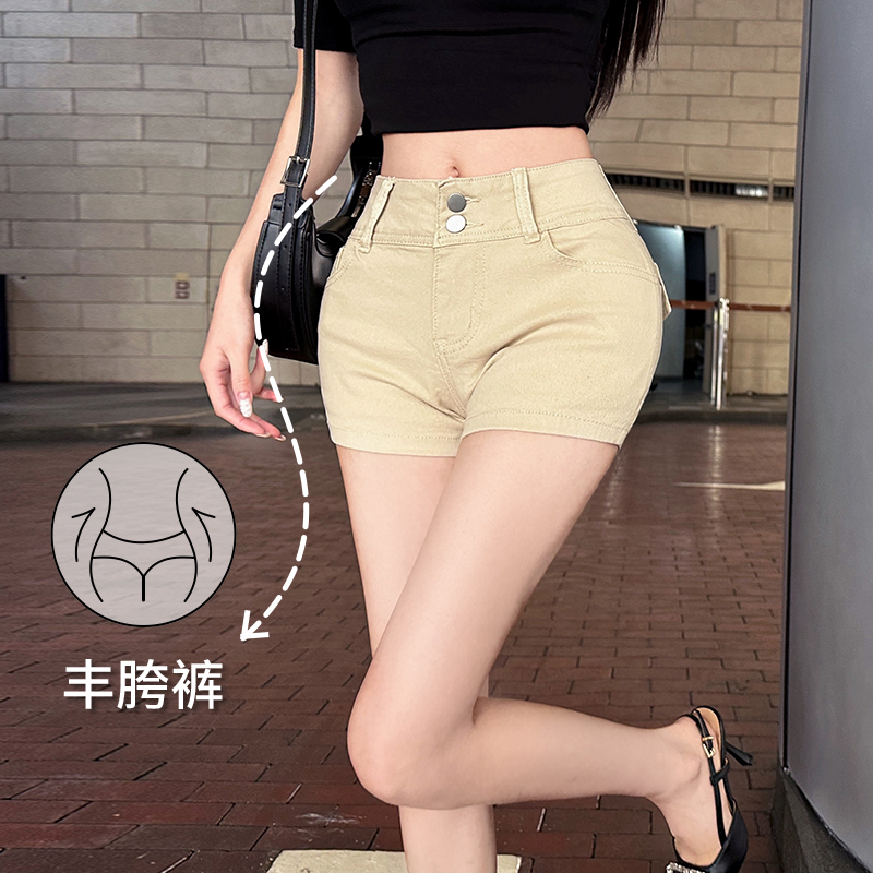 實拍老錢風低腰雙扣豐胯牛仔短褲女2026年春夏季新款緊身顯瘦熱褲