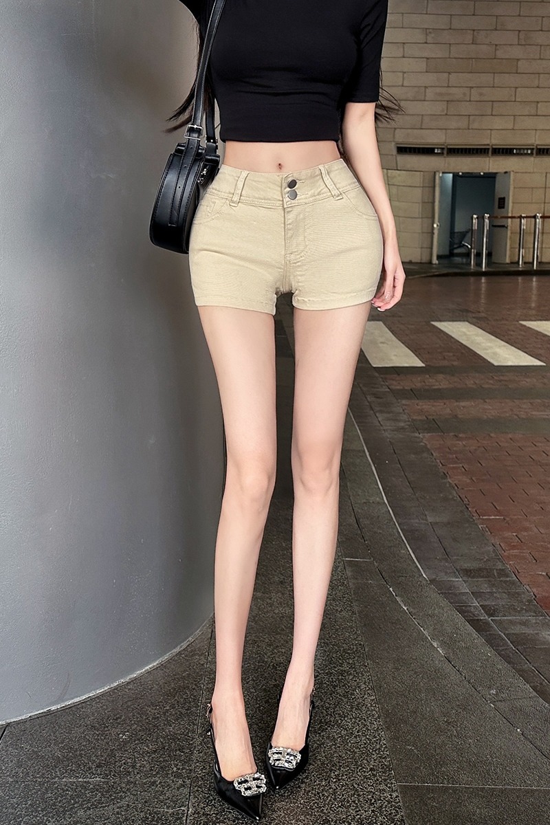 實拍老錢風低腰雙扣豐胯牛仔短褲女2026年春夏季新款緊身顯瘦熱褲