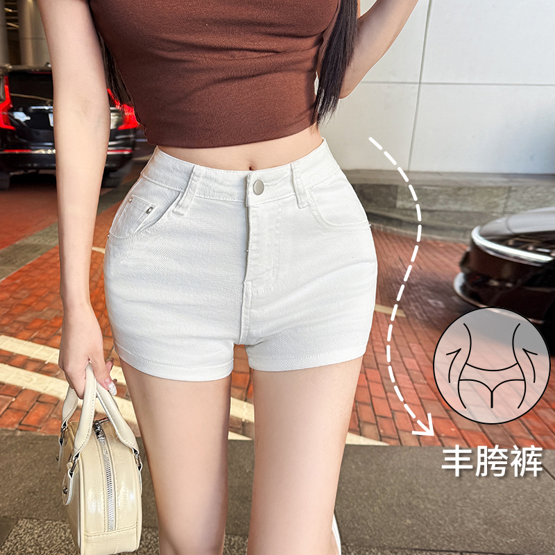 實拍老錢風高腰豐胯牛仔短褲女2026年春季新款簡單款緊身顯瘦熱褲
