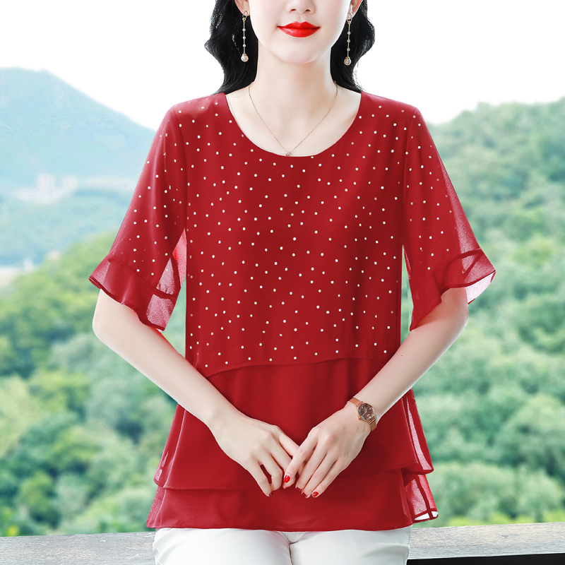 MY9902# 雪纺衫女 夏季新款时尚洋气小衫减龄显瘦宽松百搭遮肚子上衣女裝貨源服裝批發