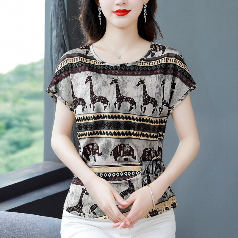 MY9896#  夏装新款印花短袖t恤宽松遮肚上衣年轻妈妈休闲小衫女女裝貨源服裝批發