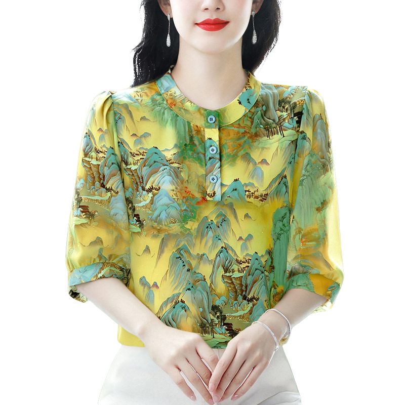 實拍 2026夏季新款高品質七分袖氣質優雅時尚碎花襯衫女上衣