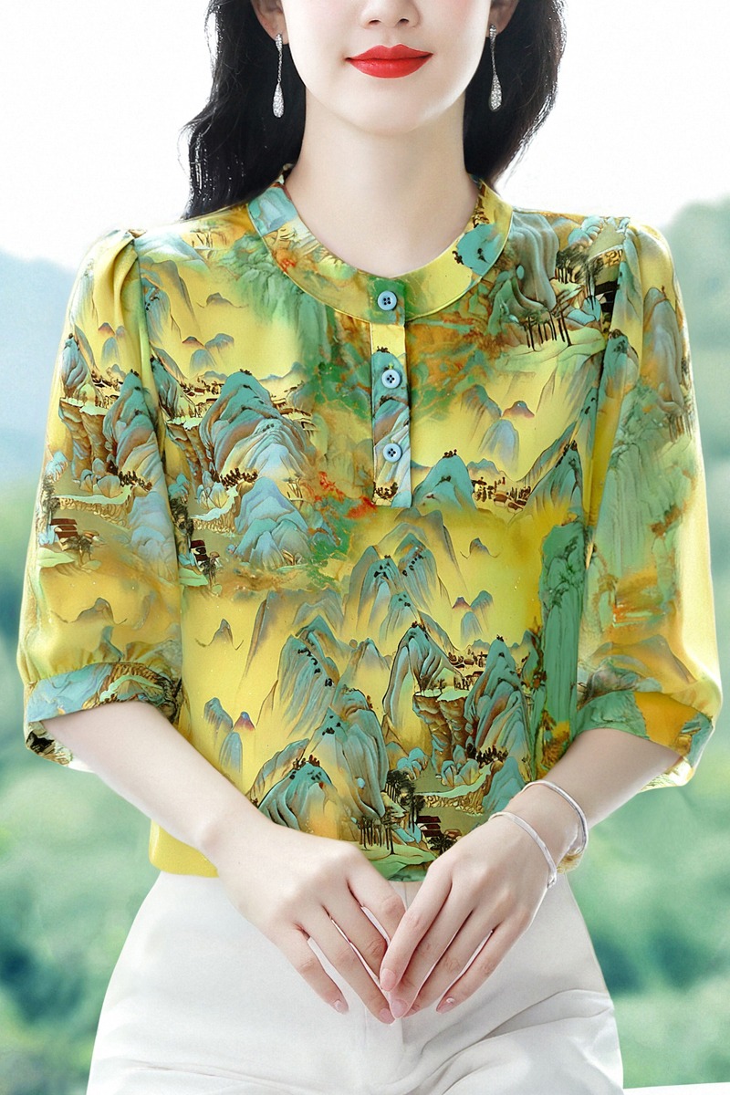 實拍 2026夏季新款高品質七分袖氣質優雅時尚碎花襯衫女上衣