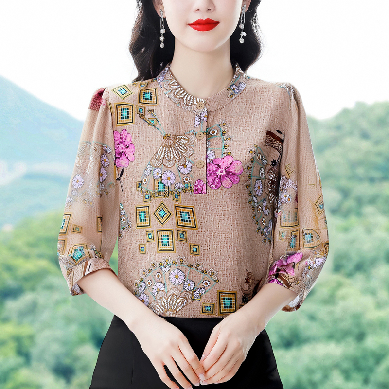 RY638# 纨扇之绢2026新款优雅小衫洋气衣服套头衬衫七分袖女上衣打底