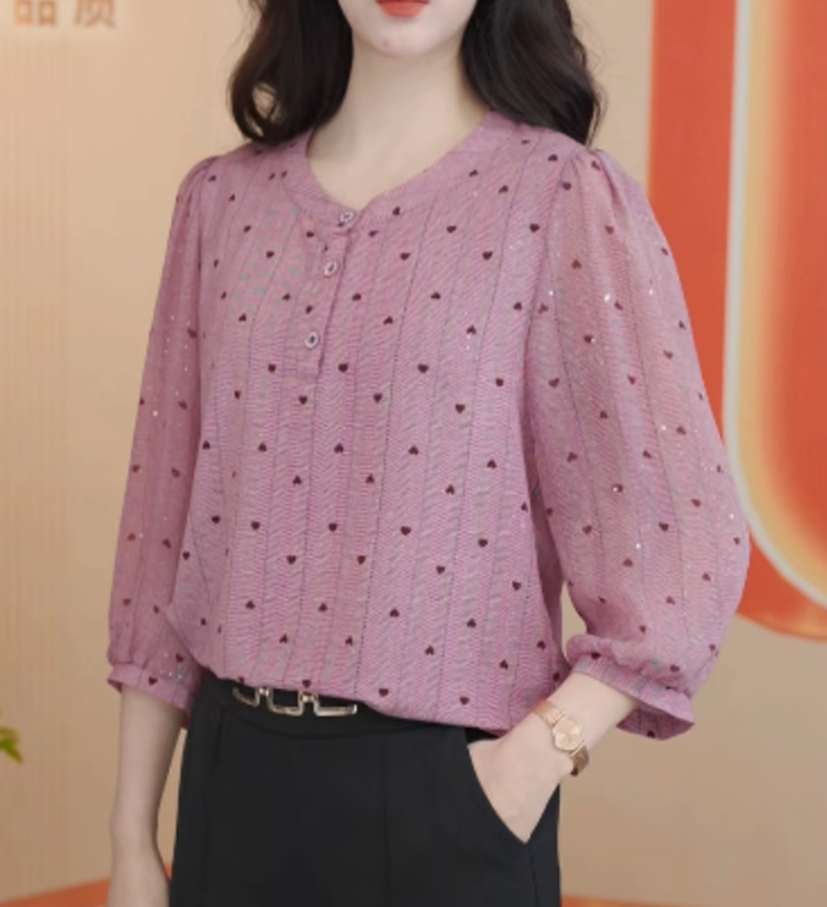 2026夏季新款氣質優雅時尚減齡寬松顯瘦輕薄透氣中袖女裝上衣
