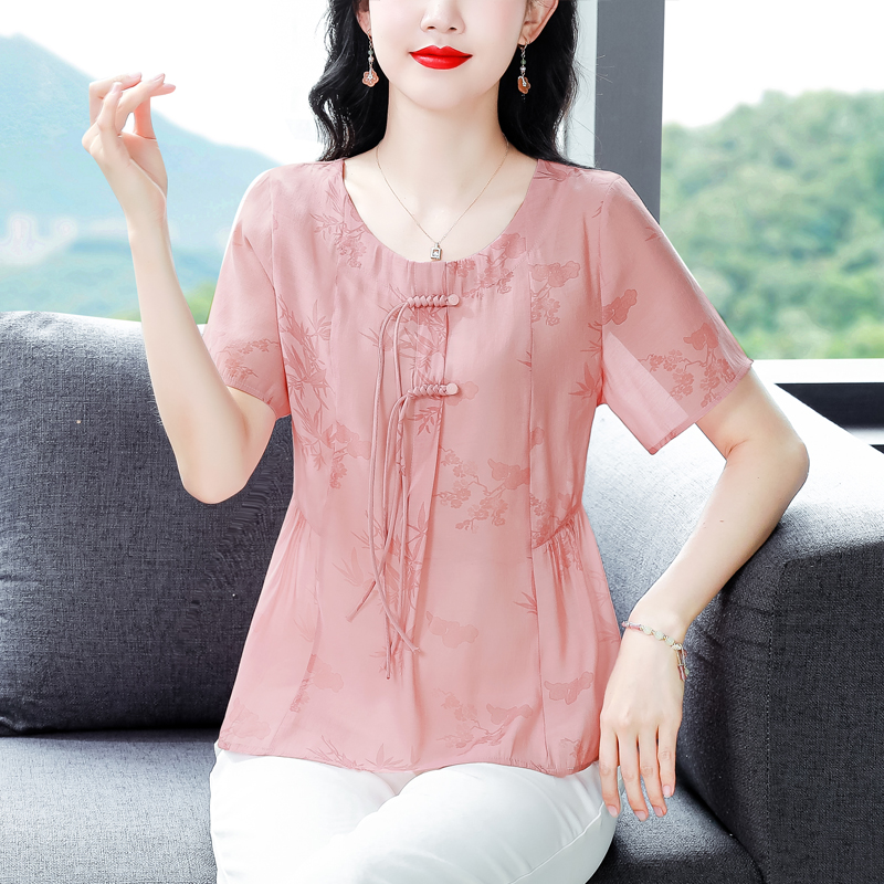 2026夏季新款天絲棉麻短袖襯衫女減齡寬松大碼小衫遮肚子媽媽