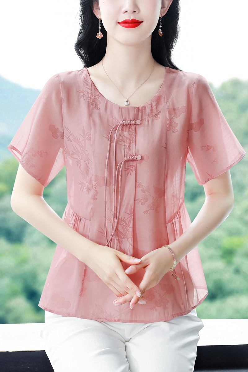 2026夏季新款天絲棉麻短袖襯衫女減齡寬松大碼小衫遮肚子媽媽