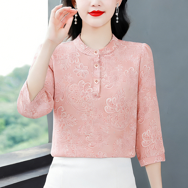 雪紡衫女春夏2026新款洋氣減齡輕奢高級感媽媽遮肚子顯瘦小衫上衣