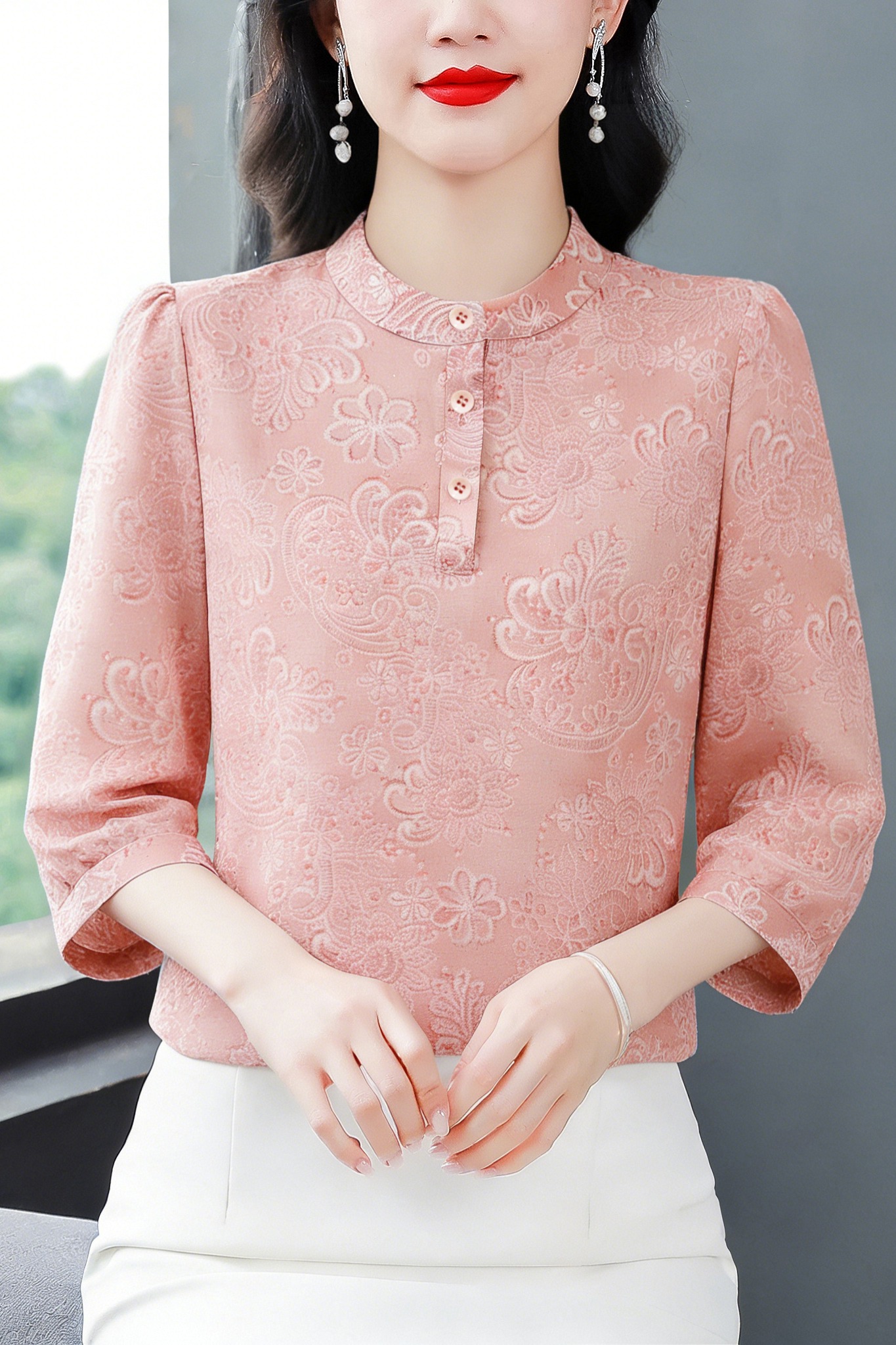 雪紡衫女春夏2026新款洋氣減齡輕奢高級感媽媽遮肚子顯瘦小衫上衣