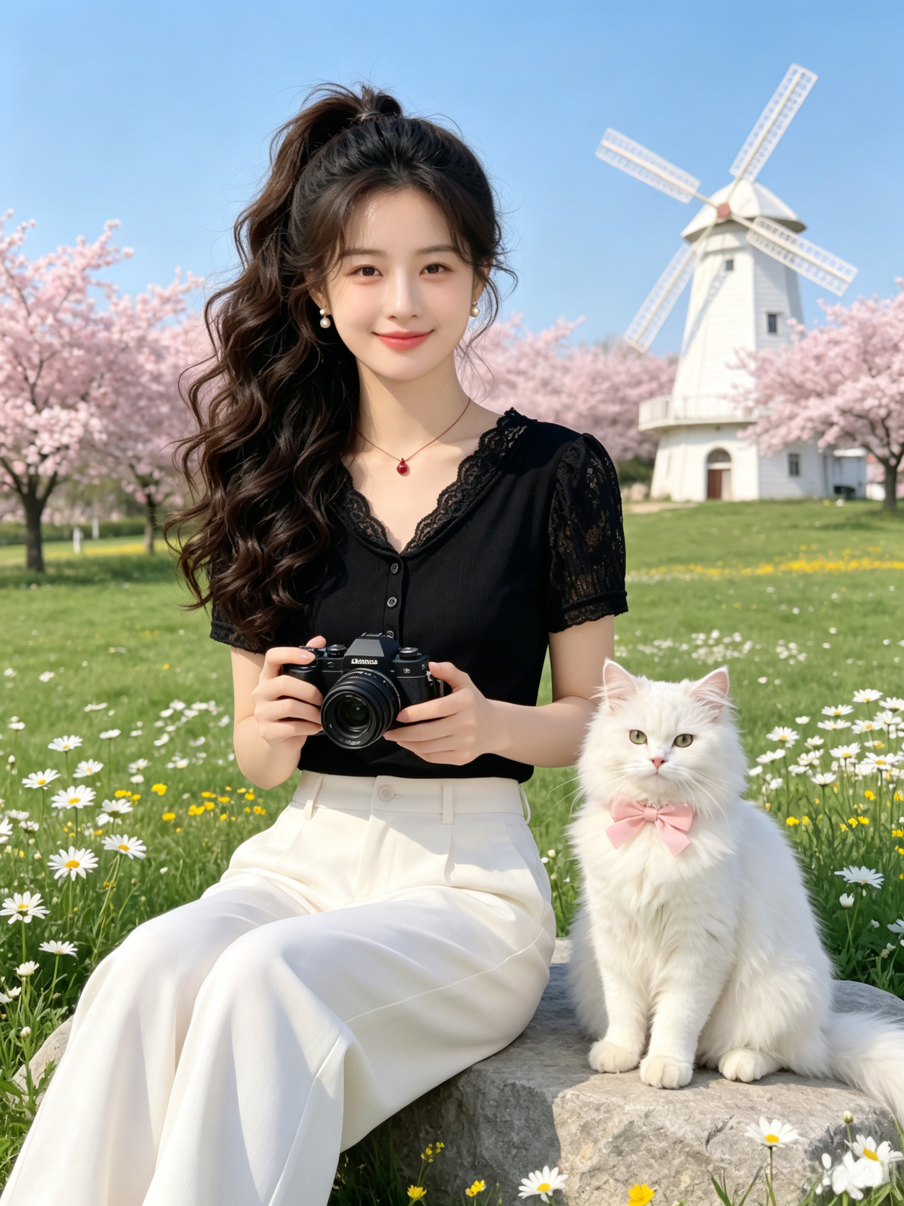 韓式時尚紐扣短袖T恤女2026新款夏季黑色修身蕾絲拼接V領氣質上衣