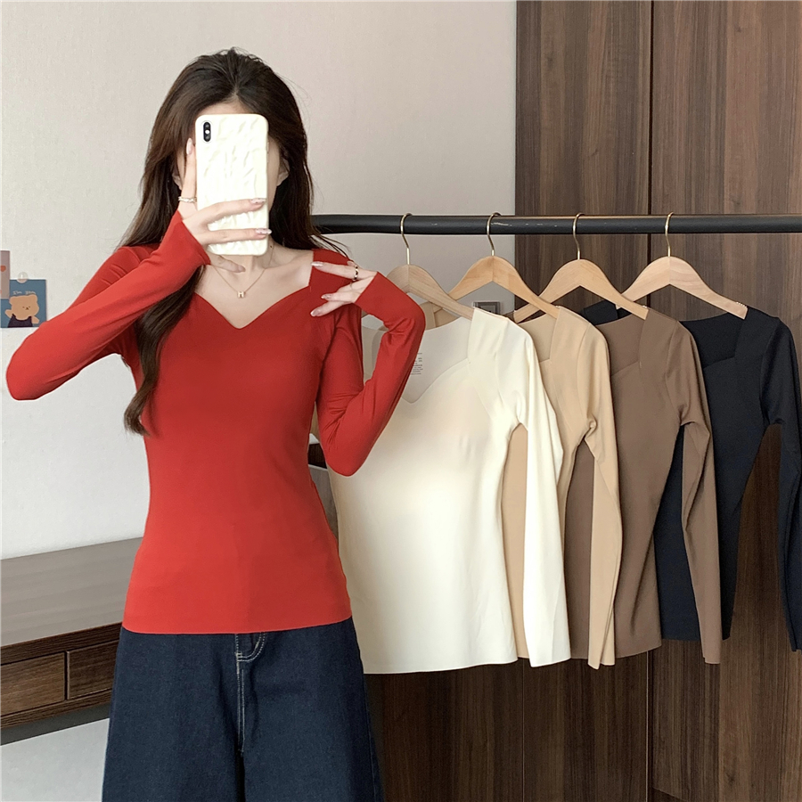 MY14724# 新款肌底衣美肤衣带胸垫免穿内衣保暖上衣打底衫女女裝貨源服...