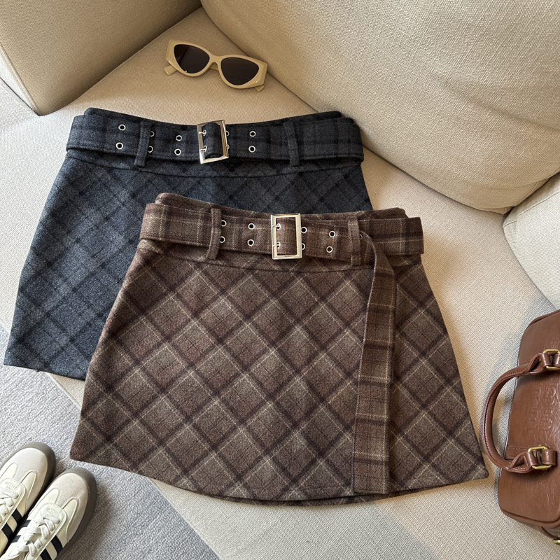 MY14515# 韩版格子半身裙秋冬呢子高腰短裙女女裝貨源服裝批發