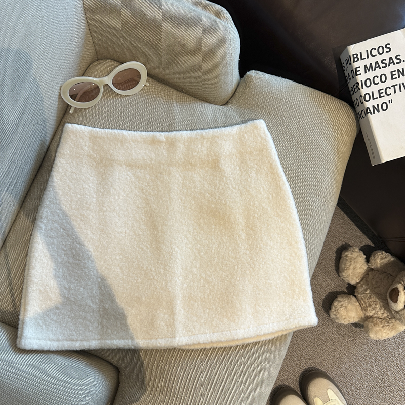 實拍 厚款百搭精致毛絨半身裙女秋冬高級感氣質高腰A字休閑短裙