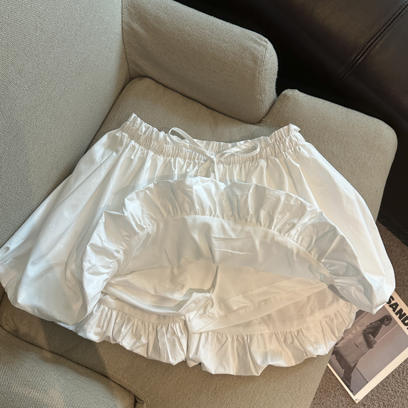 實拍白色蝴蝶結花苞裙半身短裙女高腰系帶蓬蓬裙少女甜美短裙褲裙