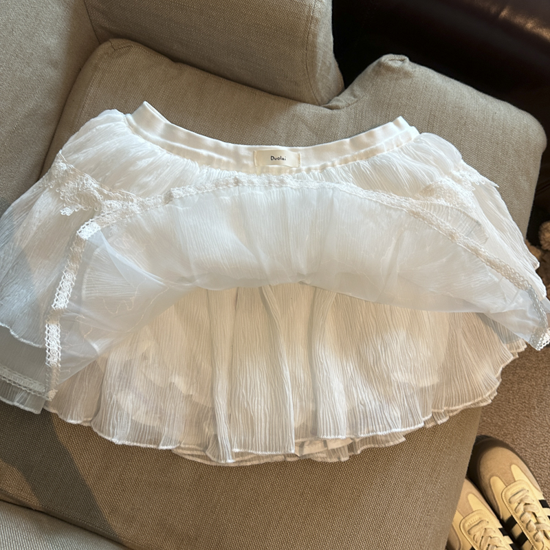 實拍 2026春夏法式甜美學院風蕾絲花邊蛋糕裙女蓬蓬短款半身裙