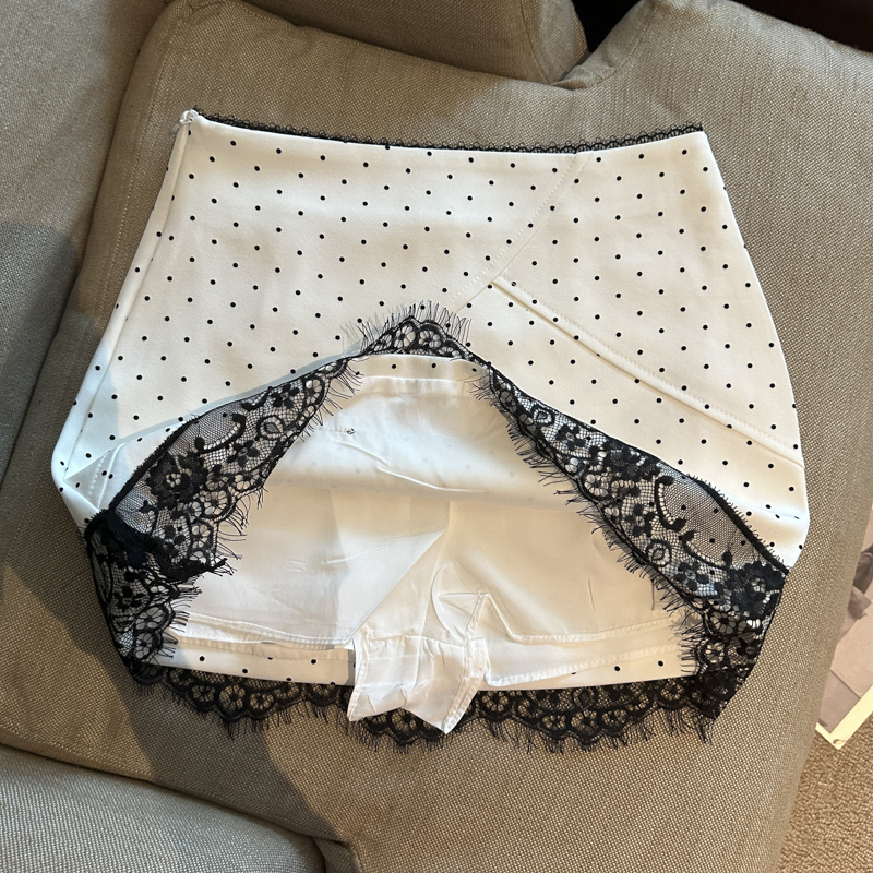 實拍韓系減齡感高腰波點蕾絲花邊拼接防走光半身裙女春夏季包臀裙