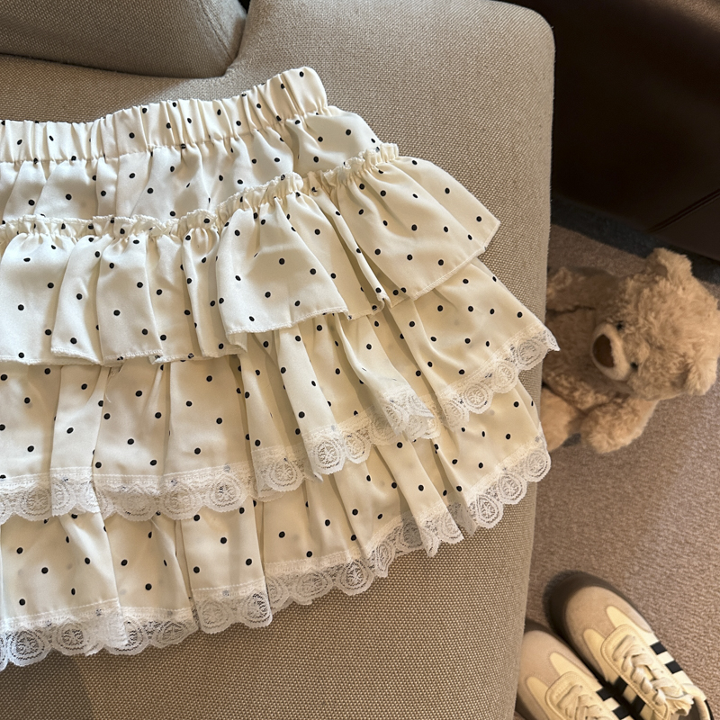 實拍 甜美少女風蕾絲花邊波點蛋糕裙女春季半身裙辣妹蓬蓬裙短裙