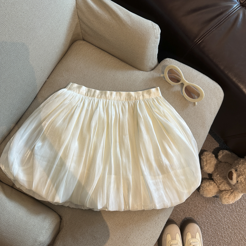 實拍 高腰a字顯瘦流光花苞裙女小個子夏季蓬蓬彈力腰頭半身短裙