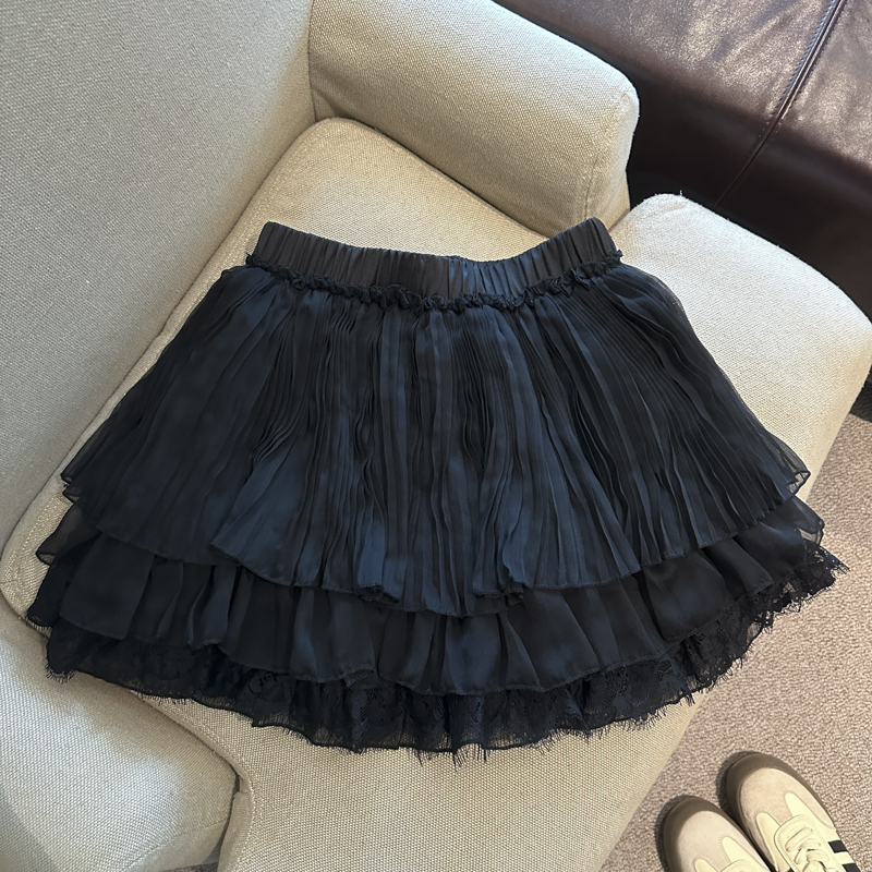 實拍 甜美風蕾絲花邊網紗半身裙女夏季新款顯瘦蓬蓬蛋糕裙短裙