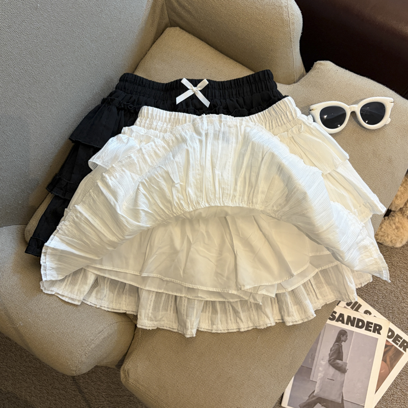 實拍 夏季荷葉邊半身裙層層蛋糕裙白色松緊高腰短裙女