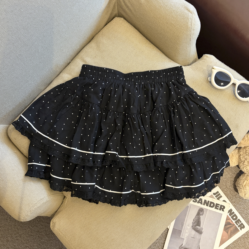 實拍 甜美風波點蕾絲拼接設計感蛋糕裙女2026新款高腰半身裙夏