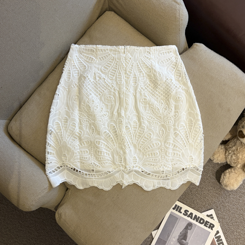 實拍 夏季新款復古刺繡鉤花半身裙法式重工高腰A字包臀裙女